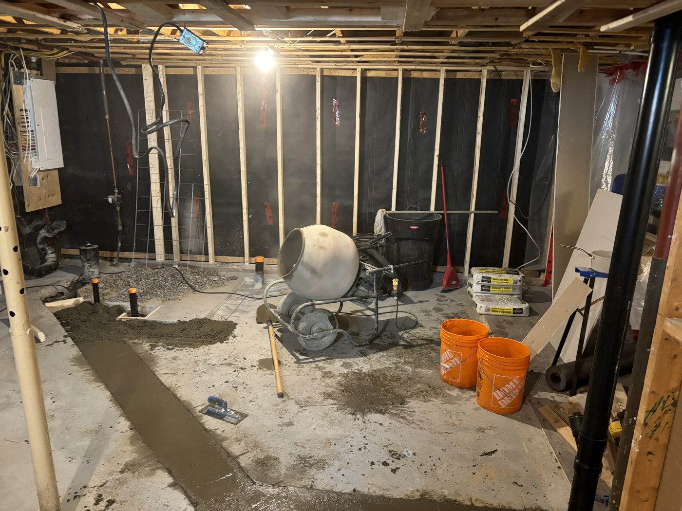 Basement concrete trench and floor work